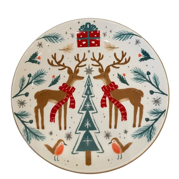 Prima Design WOODLAND CHRISTMAS DEER Ceramic Salad Plate 8.5in Set of 3 New - Picture 2 of 11